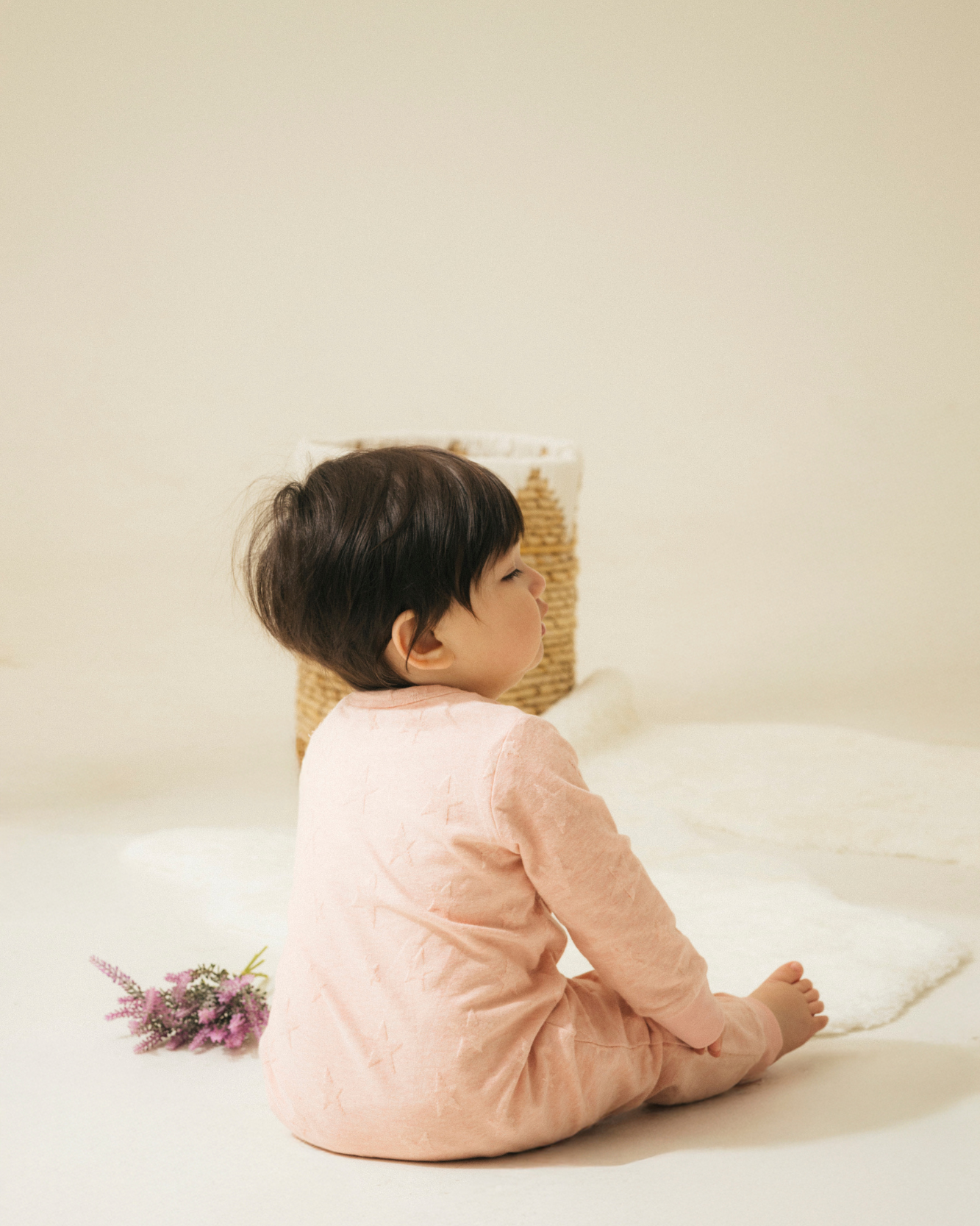 Long-sleeve Romper - Pink Star Jacquard