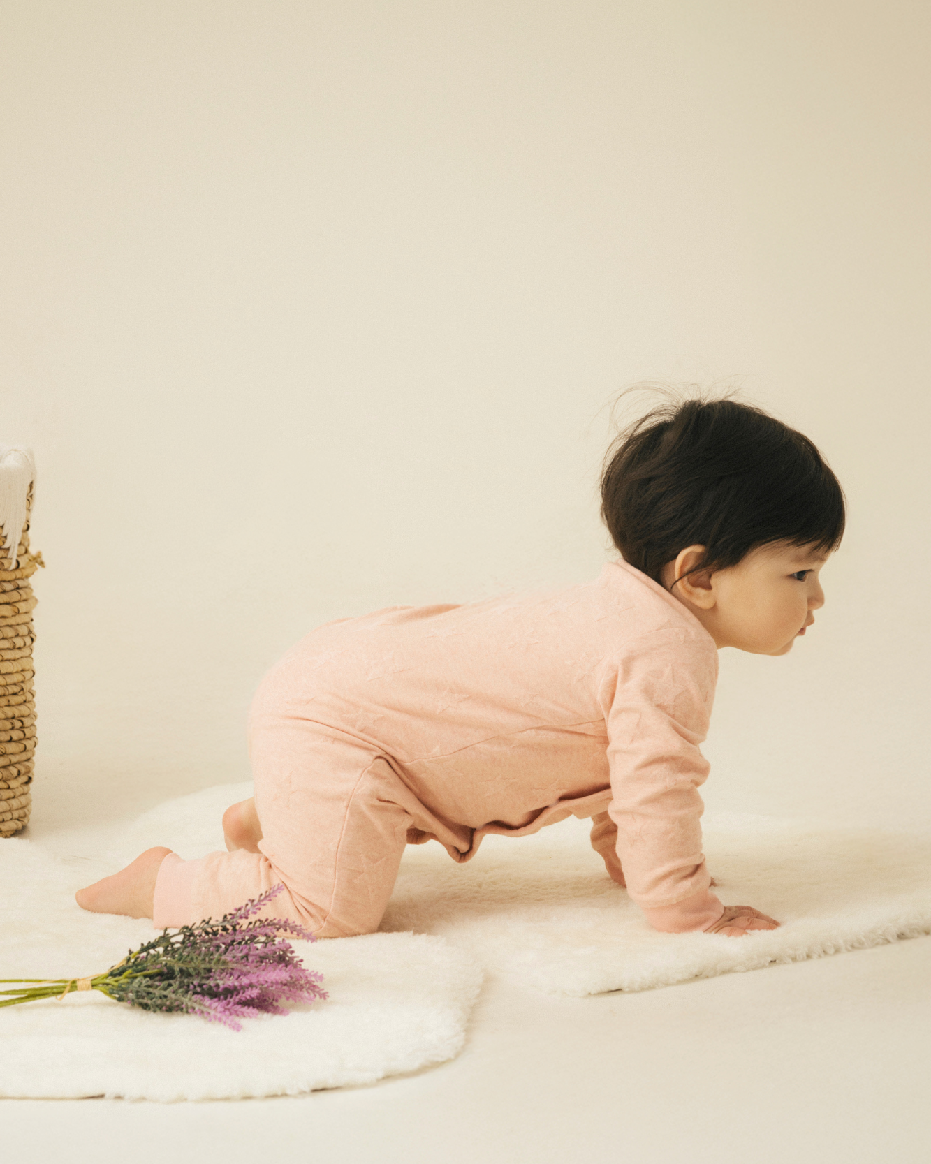 Long-sleeve Romper - Pink Star Jacquard