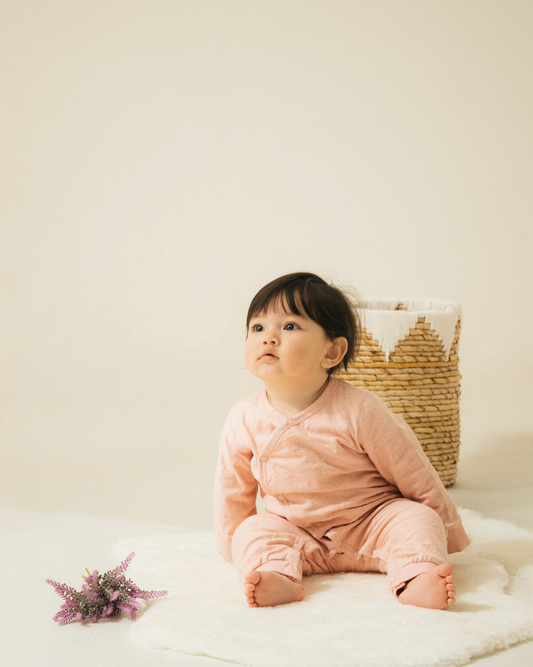 Long-sleeve Romper - Pink Star Jacquard
