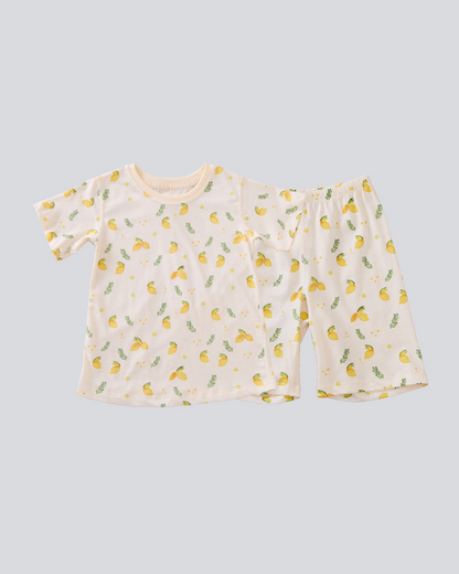 2-pcs Short Sleeve Organic Cotton Pajama Set - Lemon Print