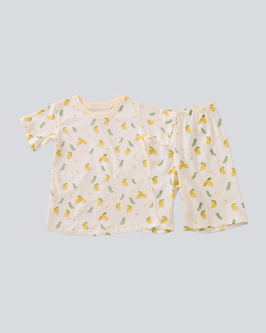 2-pcs Short Sleeve Organic Cotton Pajama Set - Lemon Print