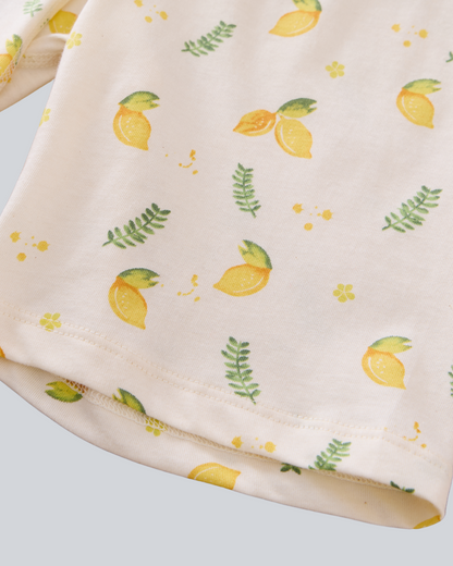 2-pcs Short Sleeve Organic Cotton Pajama Set - Lemon Print