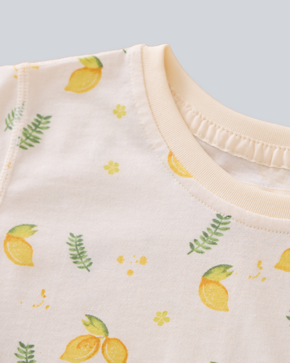 2-pcs Short Sleeve Organic Cotton Pajama Set - Lemon Print