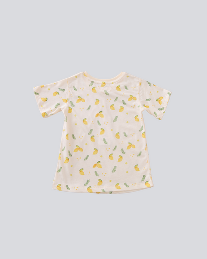 2-pcs Short Sleeve Organic Cotton Pajama Set - Lemon Print