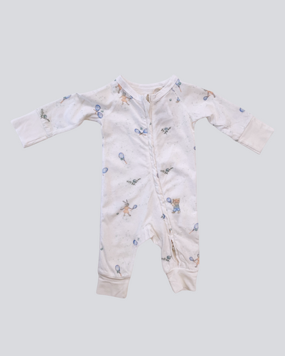 Long Sleeve Zipped Romper - Tennis Print