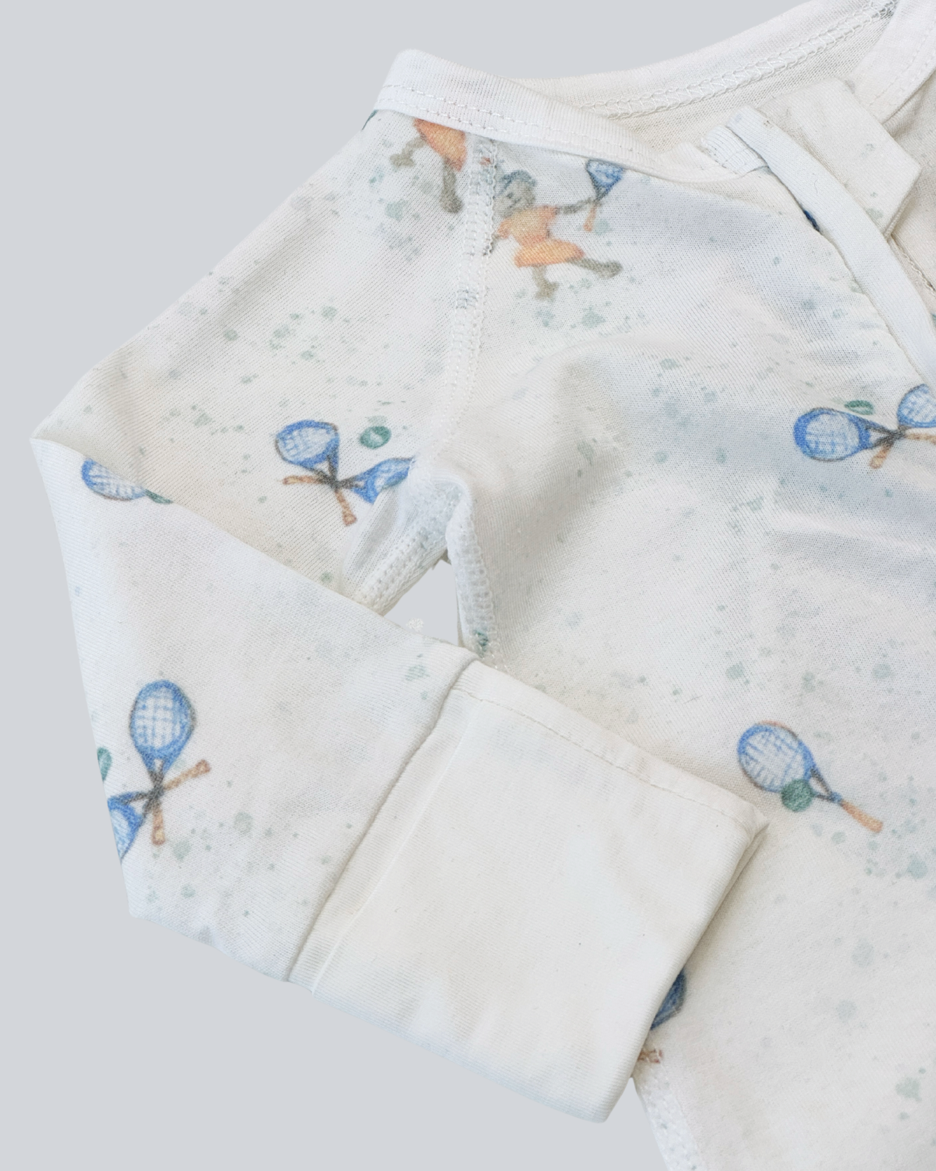 Long Sleeve Zipped Romper - Tennis Print