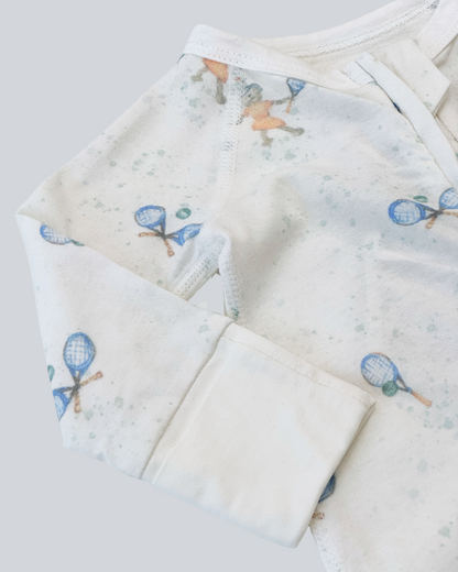 Long Sleeve Zipped Romper - Tennis Print