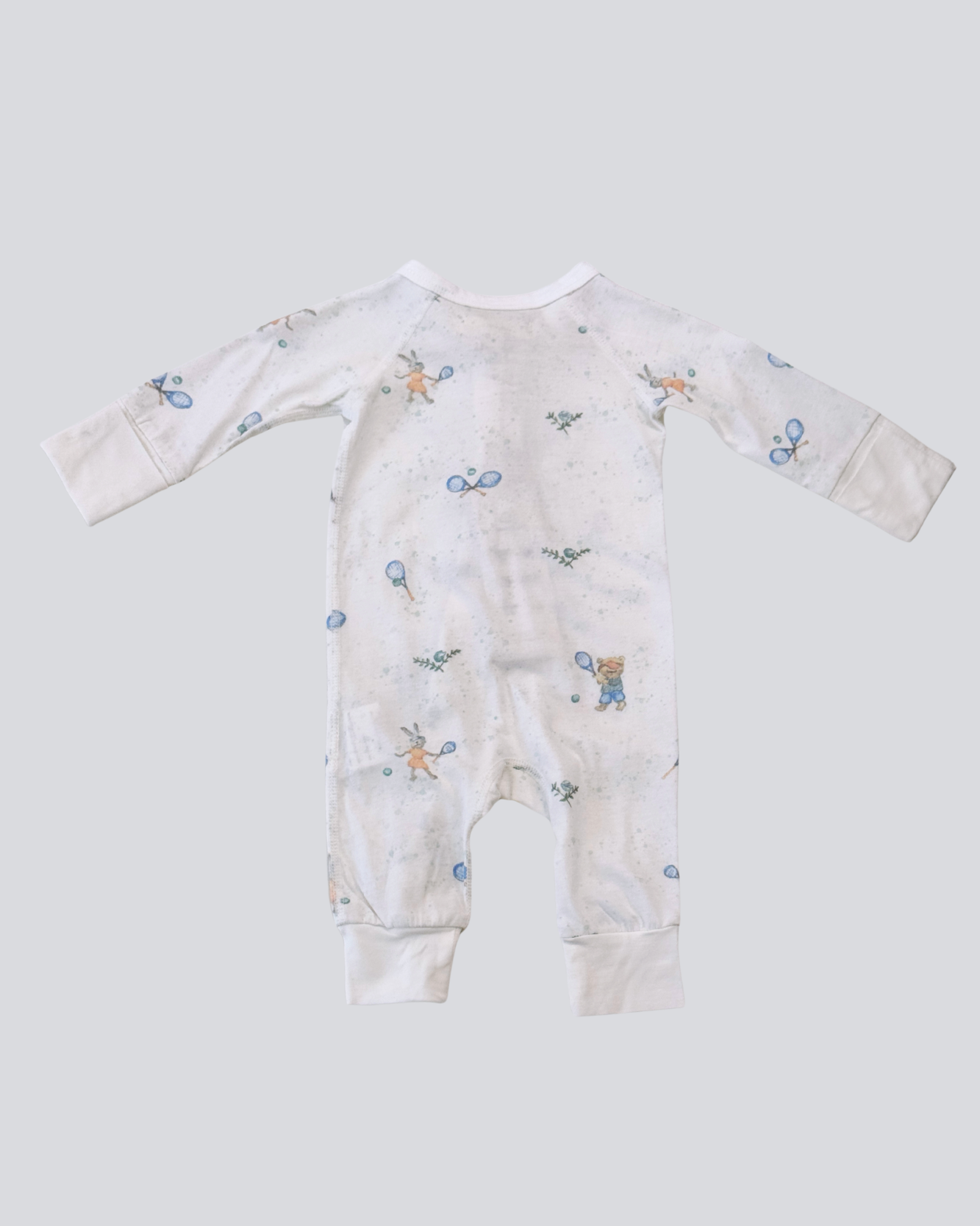 Long Sleeve Zipped Romper - Tennis Print