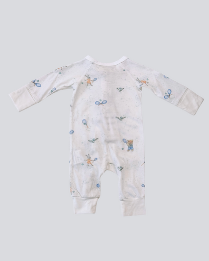 Long Sleeve Zipped Romper - Tennis Print
